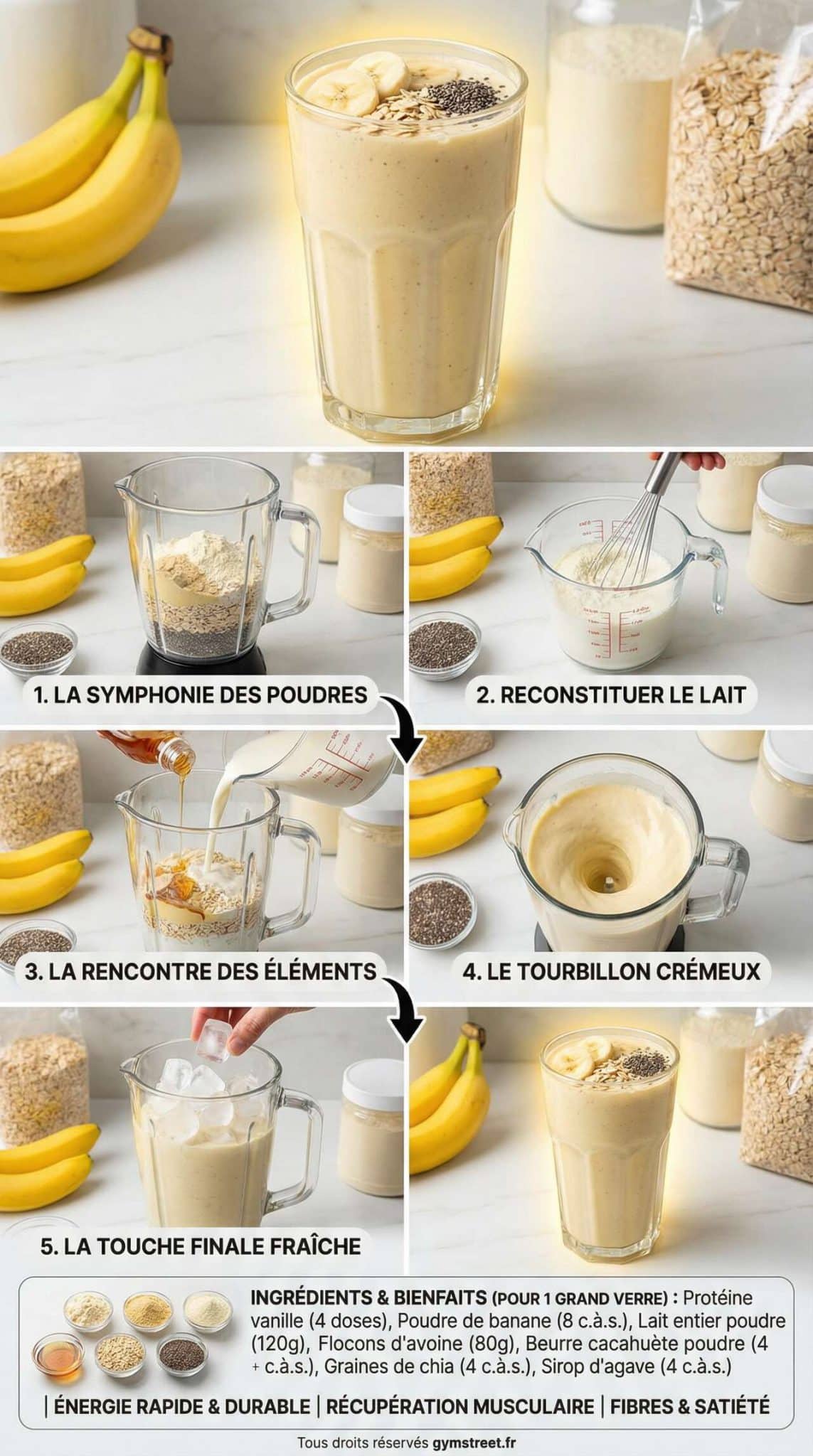 Fiche recette Recette de smoothie prot&eacute;in&eacute; &agrave; la banane : boostez votre &eacute;nergie !