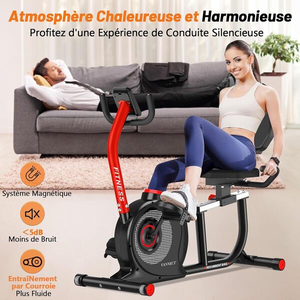 Velo d appartemen Semi-Allongé Magnétique, Vélo D'Appartement Silencieux avec Connexion APP & Ecran LCD, 16 Niveaux De Résistance, Grand Siège Confortable Maison/Bureau, Charge Max 180 Kg