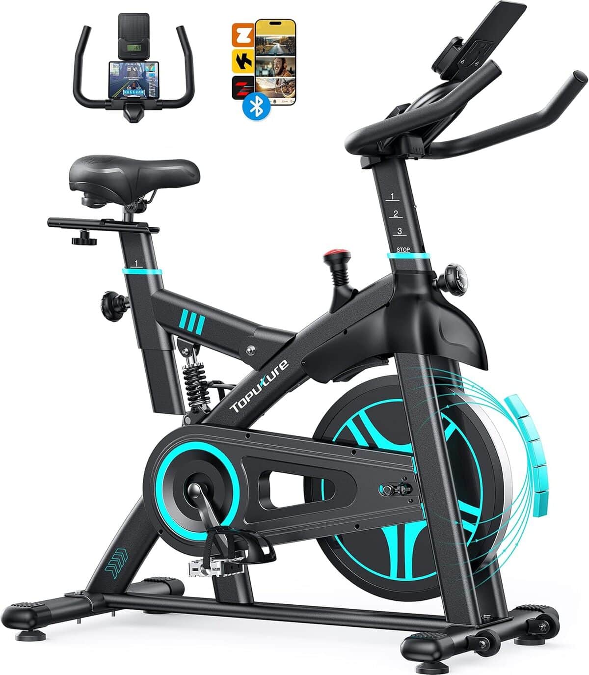 Test du vélo d'appartement connecté Toputure : performance silencieuse et résistance 100 niveaux