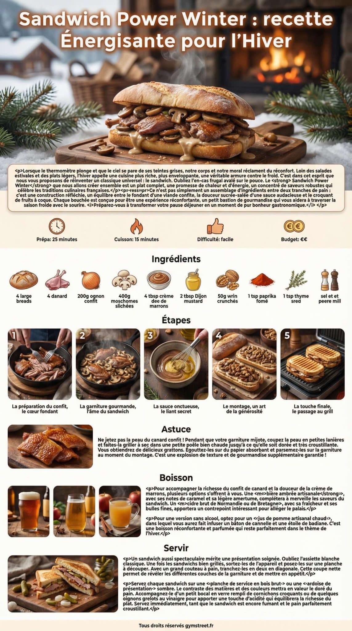 Fiche recette Sandwich Power Winter : recette &Eacute;nergisante pour l'Hiver