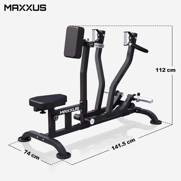 MAXXUS Rameur Appartement - 140x96x110cm, Siège et Coussin Réglables, Prise Étroite et Large, Plaques de Poids 30/31 et 50/51mm, Max 200kg, Pieds Antidérapants - Station Musculation, Rowing Machine