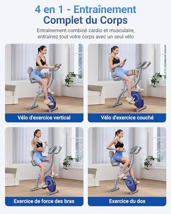 Découvrez le Merach 4 en 1, un vélo d'appartement pliable alliant confort et praticité pour des séances optimales à domicile