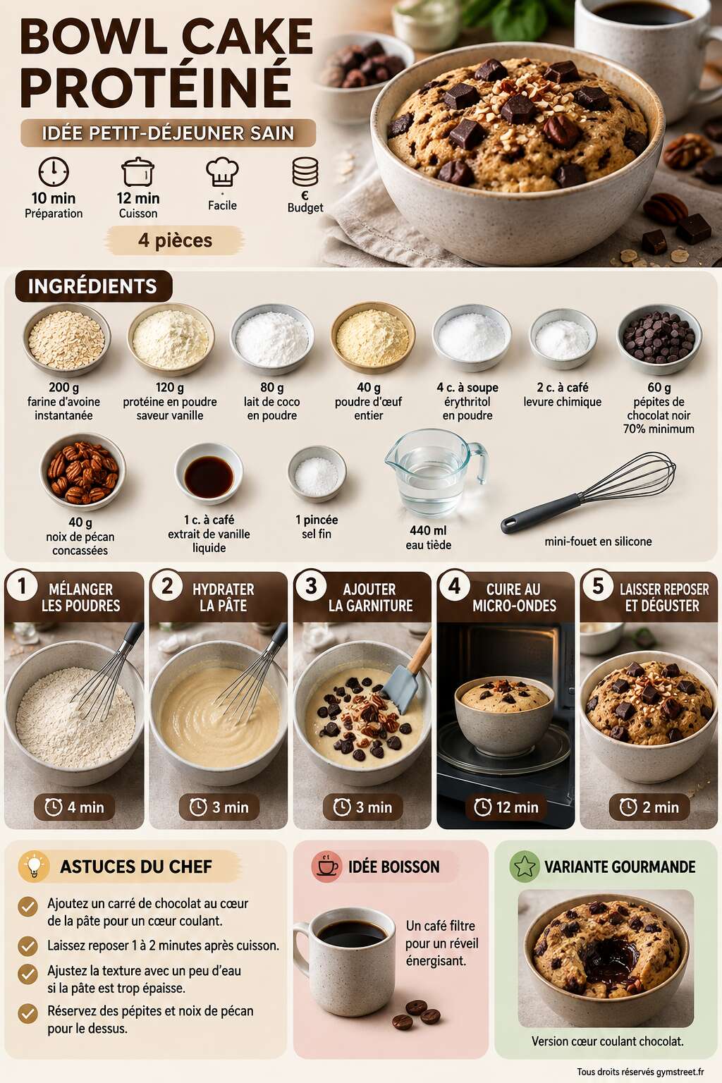 Fiche recette Recette Bowl Cake Prot&eacute;in&eacute; : id&eacute;e Petit-D&eacute;jeuner Sain